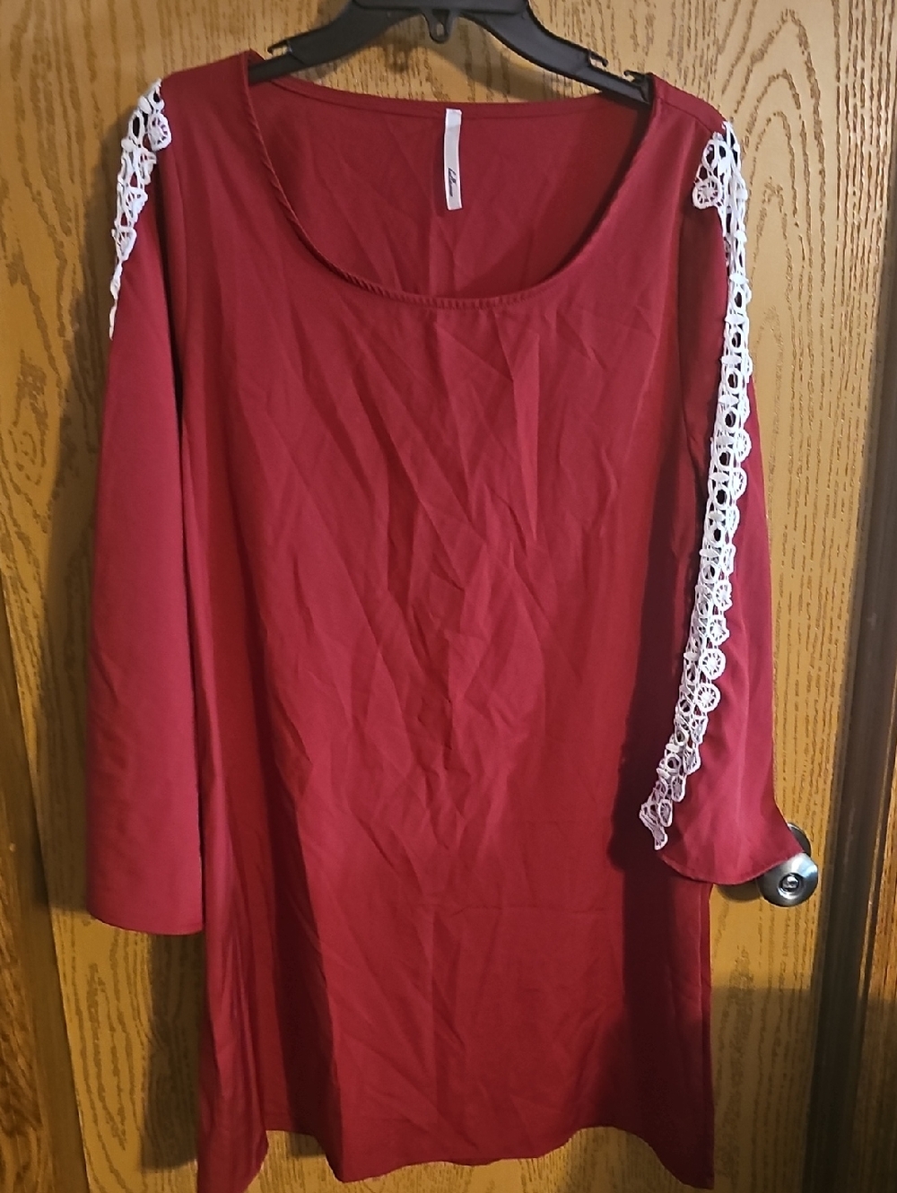 Bellamie Red Long Sleeve Mini Dress with White Lace Trim